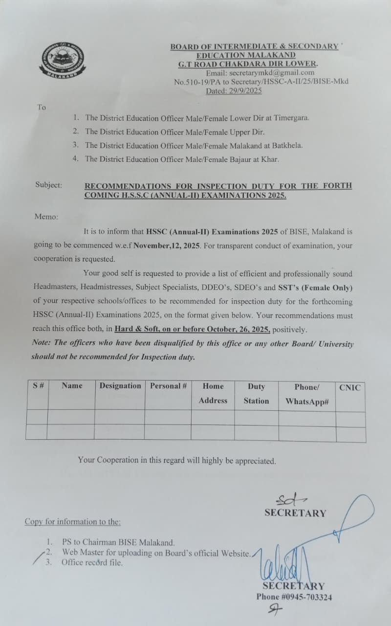 Recommendations for Inspection Duty: H
